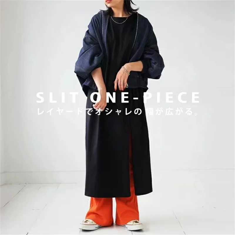 Spring And Autumn Fashion New Women's Pure Cotton Split Mid Length T-shirt Long Sleeve Round Neck Loose Fit Black Women's Top
Spring And Autumn Fashion New Women's Pure Cotton Split Mid Length T-shirt Long Sleeve Round Neck Loose Fit Black Women's Top