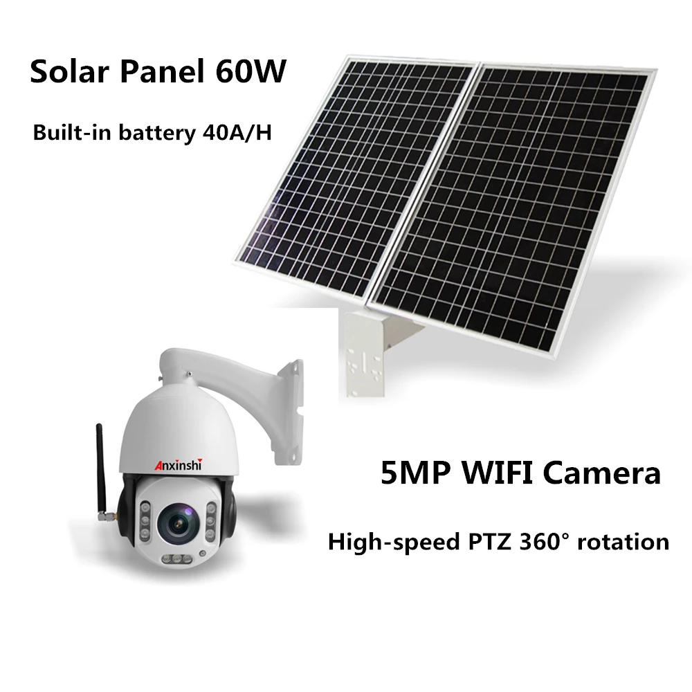 Outdoor Waterproof Dual Solar Panel 60W Battery 40A/H for 5MP WIFI PTZ Camera Human Tracking Video Surveillance Security System
Outdoor Waterproof Dual Solar Panel 60W Battery 40A/H for 5MP WIFI PTZ Camera Human Tracking Video Surveillance Security System