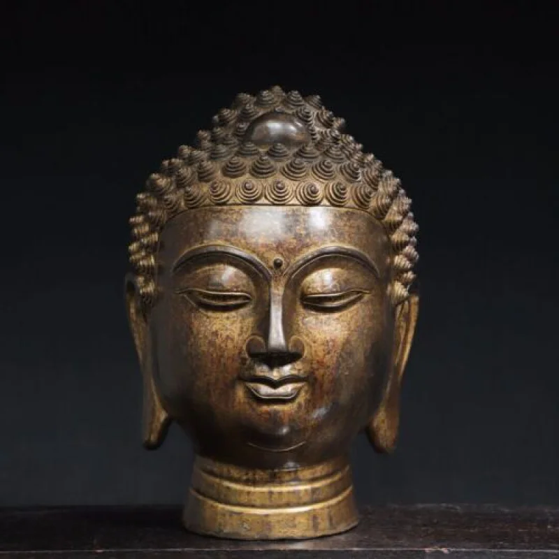

14.6"Antique Tibetan Buddhism temple Bronze gilt Shakyamuni Buddha's Head statue