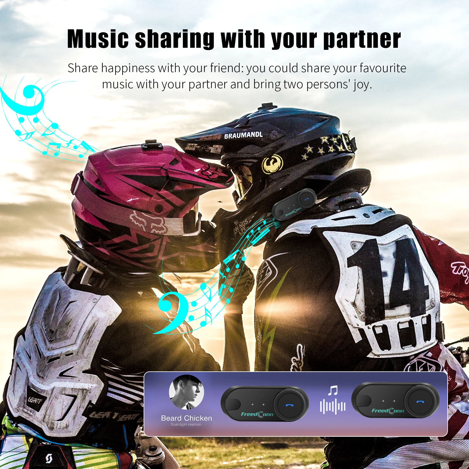 Freedconn Motorcycle Helmet Headset Stereo Bluetooth Hands Free Call Wireless Communication Interphone Music Sharing 6 Riders Saf312b3a294a41cc89c6d377f4b28d70b