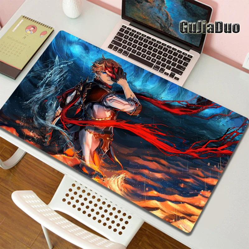 

Genshin Impact Tartaglia Comic Mouse Pad Computer Desk Mat Anime Stuff Accessories XXL Gamer Mange Mousepad Play Mat Pc Cushion