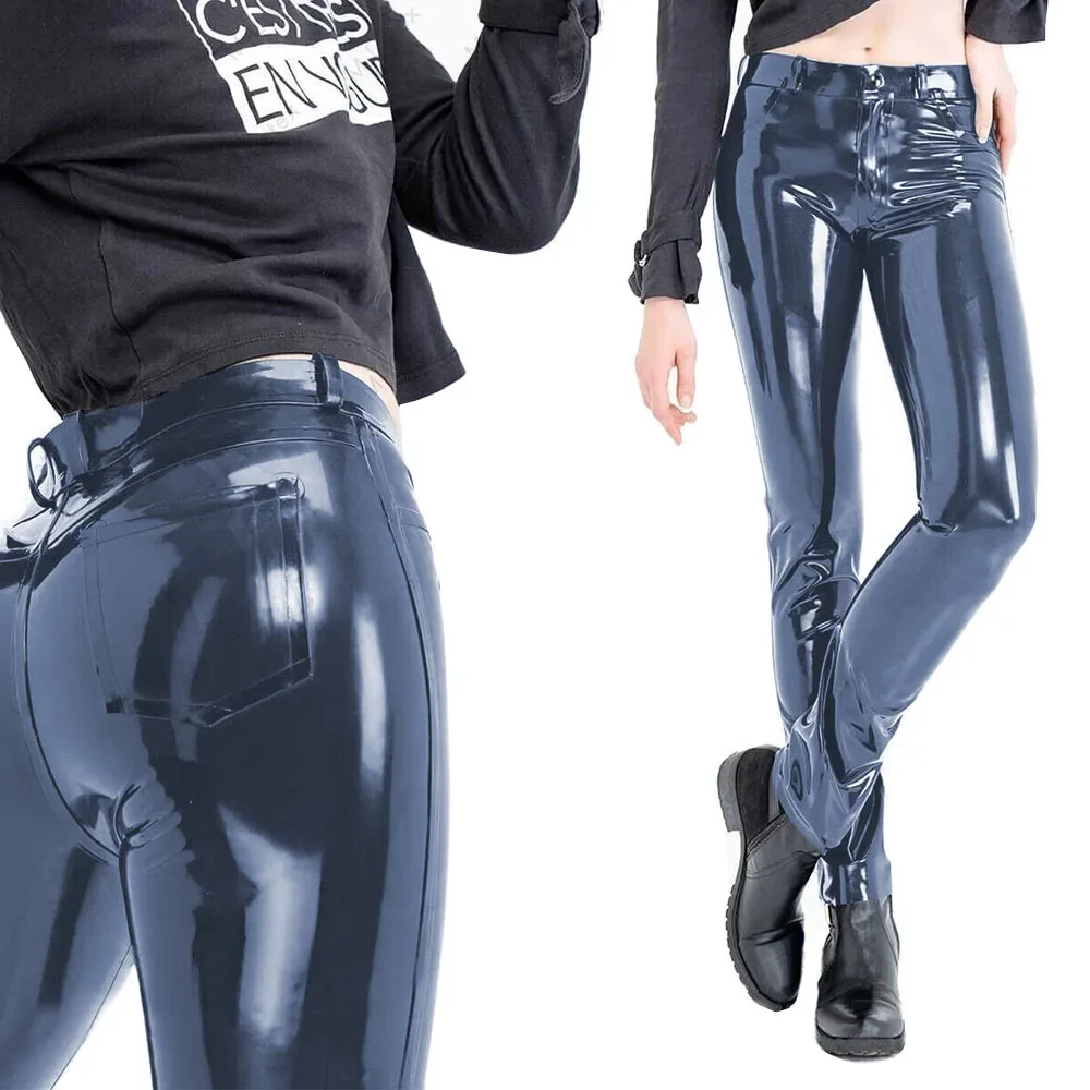 Fashion Women's Slim Fit Pencil Pants Wetlook PVC Leather Long Pants High Waisted Back Pockets Capris Streetwear Women Clothing 56 Saf3327ff6e4045e6b06f9683b73243b6Q