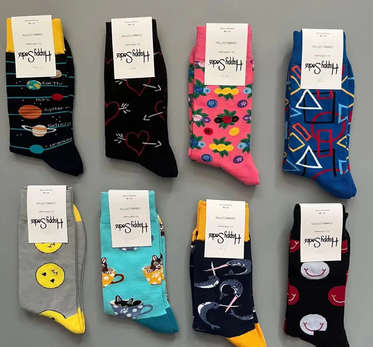

Happy Socks Men's Fashion Jacquard Cotton Socks Four Seasons Mid-tube Sports Socks 41 to 46