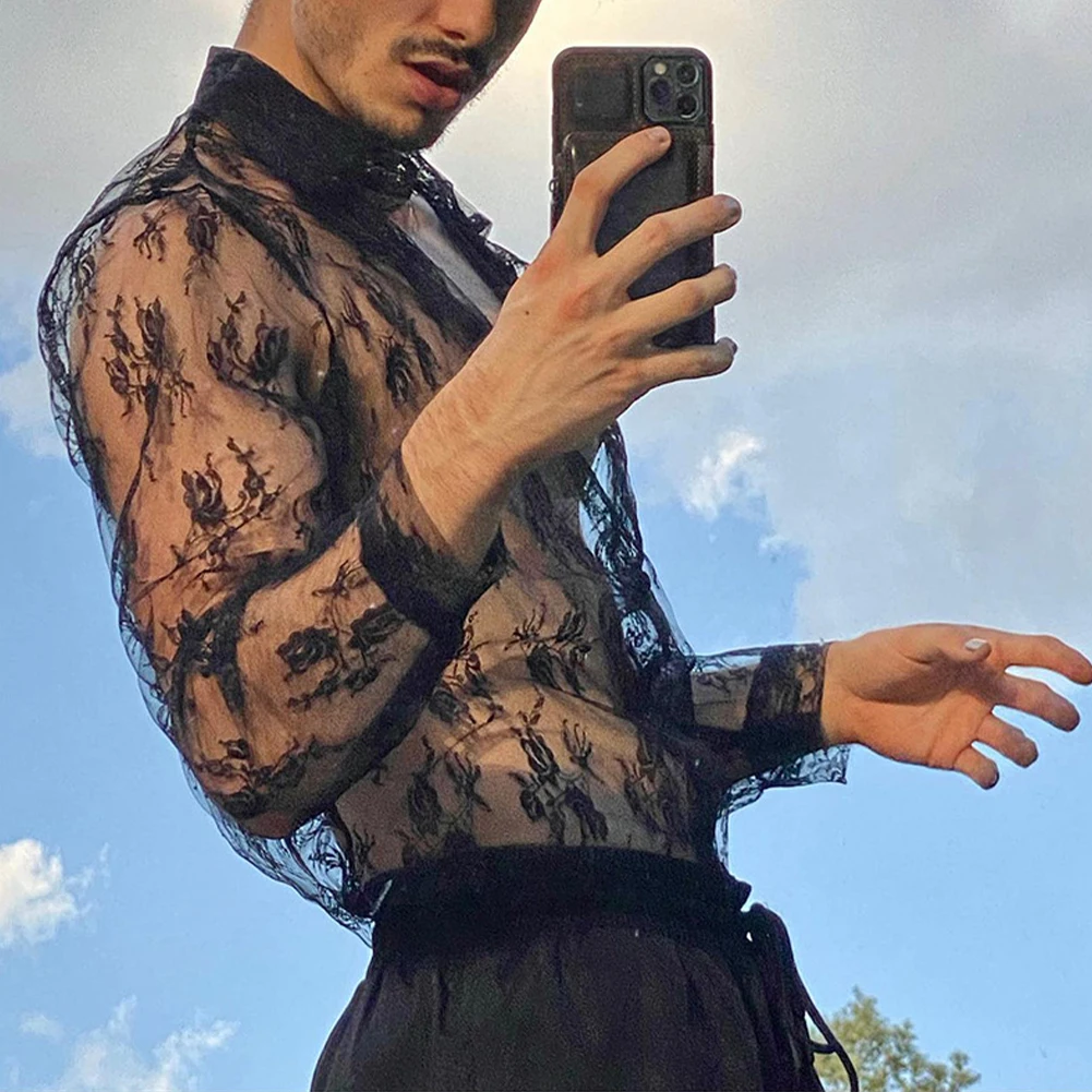 See-through Lace Top Fashion Slim Long Sleeve Sexy Shirt Mens Sexy Hollow Shirt Mesh Tops Floral Clubwear Party Dress Tee Blouse
See-through Lace Top Fashion Slim Long Sleeve Sexy Shirt Mens Sexy Hollow Shirt Mesh Tops Floral Clubwear Party Dress Tee Blouse