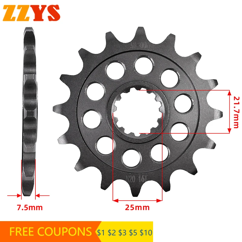 

520 16T 16 Tooth Front Sprocket Gear Wheel Cam Pinion For Kawasaki ZX-6R 2019-2023 2021 2022 ZX6R ZX636 ZX636H ZX 6R Ninja 636