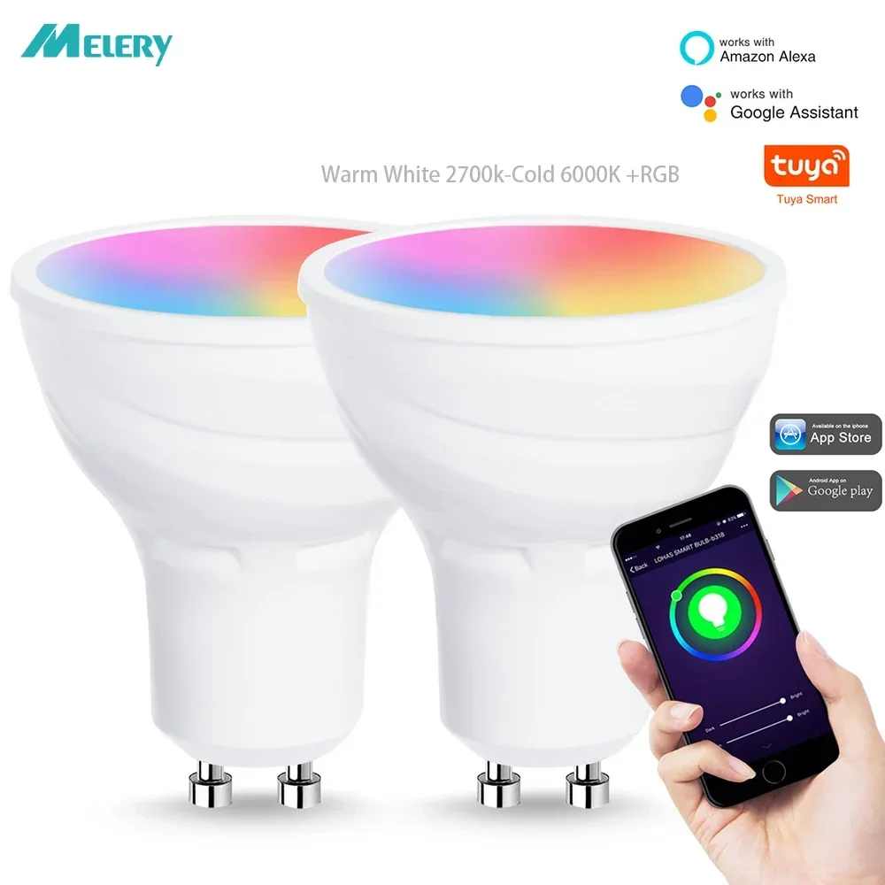 

Smart WiFi LED Bulb GU10 RGB 5W Lamp Equivalent 50W Ambiance Sport Track Lighting Remote Control By Tuya Alexa Google Assistant