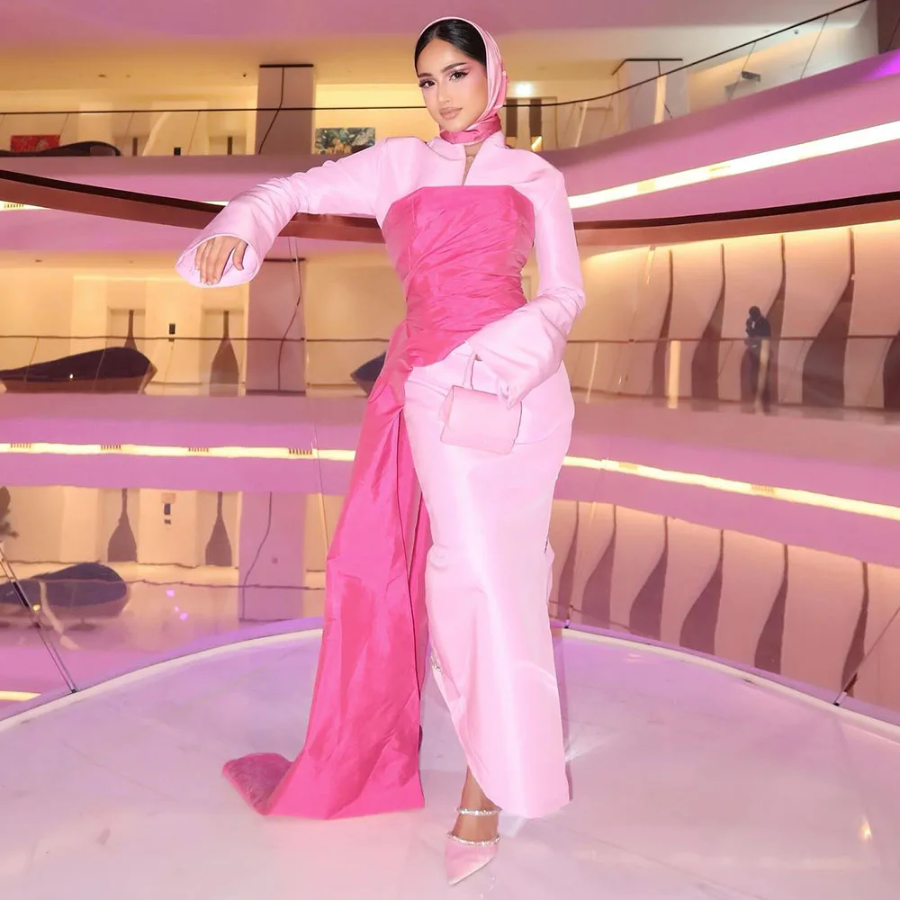 Temperament Long Sleeve High Evening Dresses for Women Contrast Color Straight Satin Prom Gown فساتين السهرة 2023 جديده
Temperament Long Sleeve High Evening Dresses for Women Contrast Color Straight Satin Prom Gown فساتين السهرة 2023 جديده
