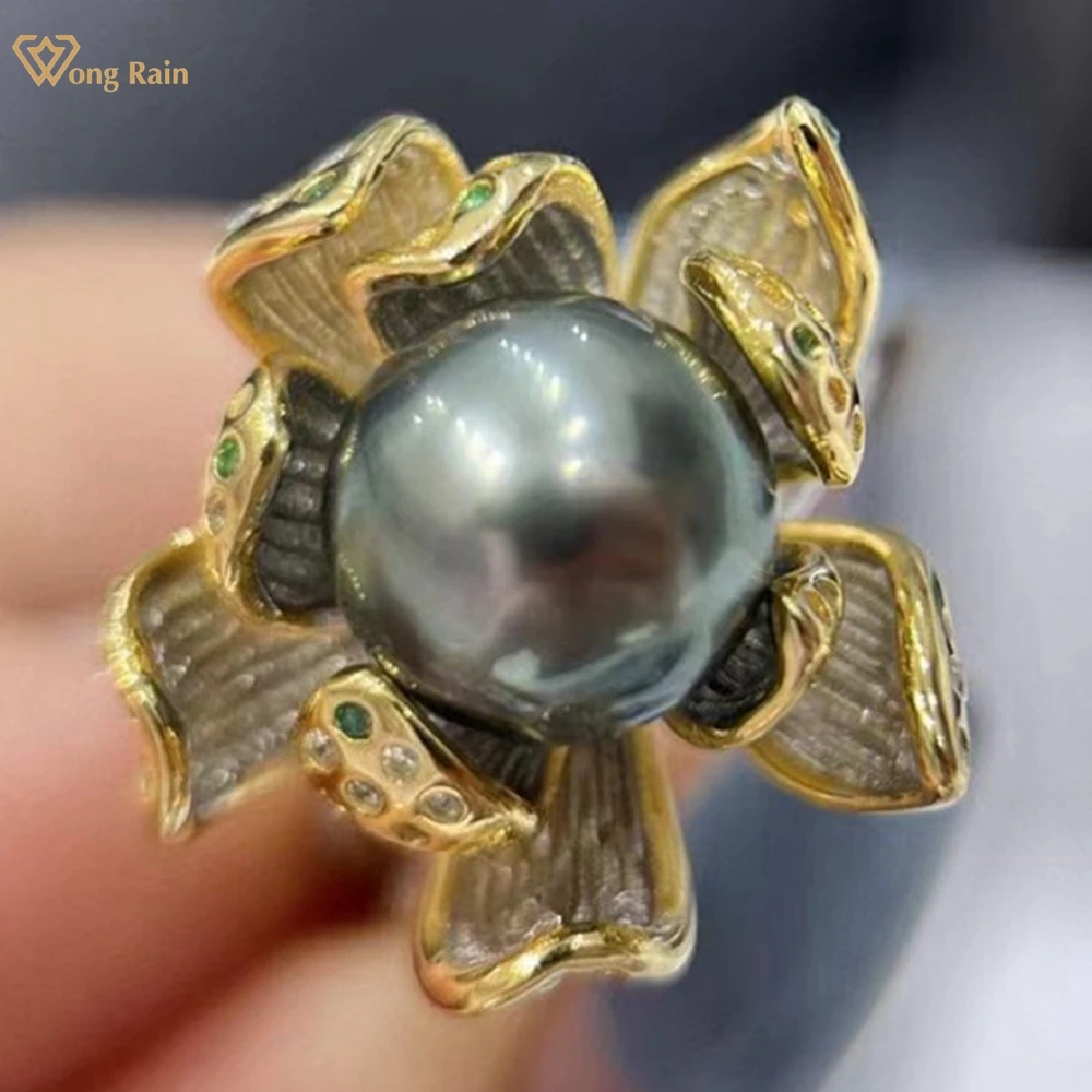 Wong Rain 925 Sterling Silver Flower 10-12MM Natural Black Pearl High Carbon Diamond Gemstone Adjustable Ring Customized Jewelry
Wong Rain 925 Sterling Silver Flower 10-12MM Natural Black Pearl High Carbon Diamond Gemstone Adjustable Ring Customized Jewelry