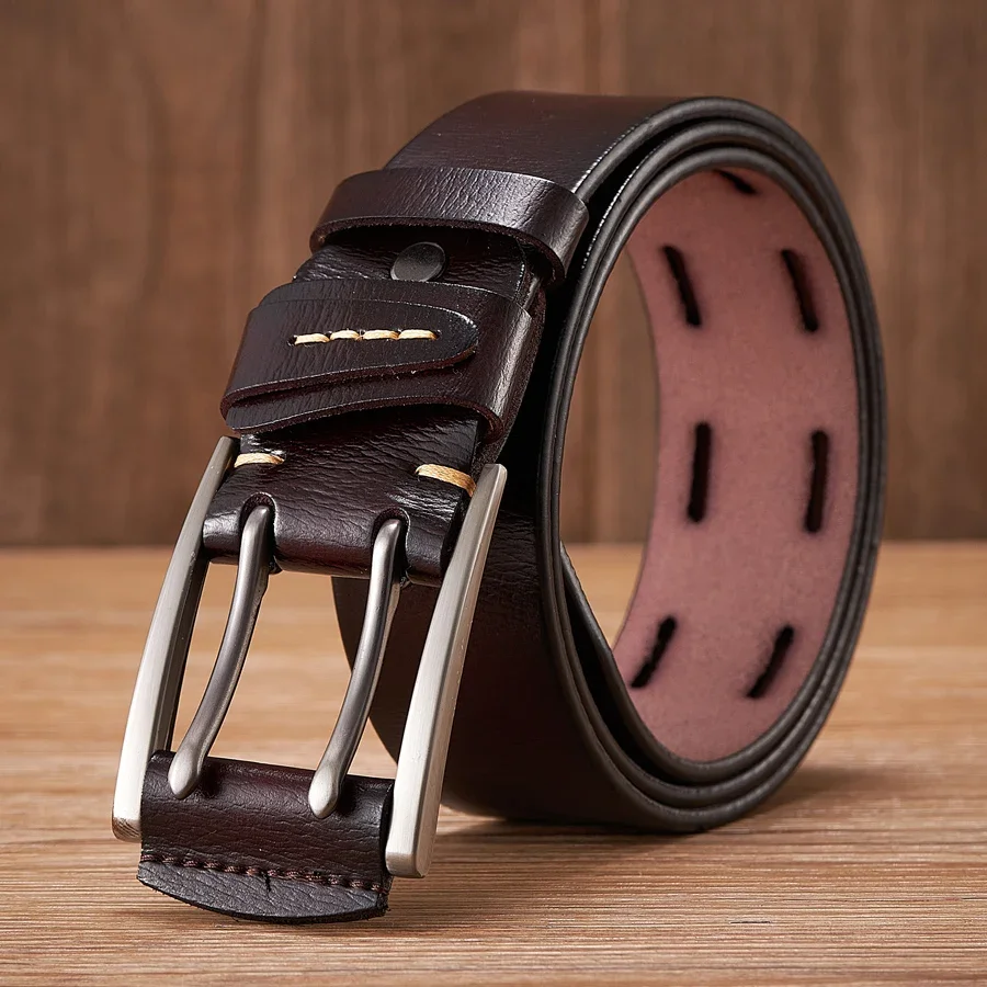 

4CM High Quality Genuine Leather Belts for Men Brand Strap Male Double Pin Buckle Fancy Vintage Cowboy Jeans Belt Cintos Luxury