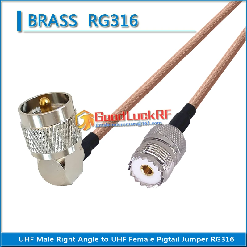 

Dual PL259 SO239 PL-259 SO-239 UHF Male 90 Degree Right Angle to UHF Female Pigtail Jumper RG316 extend Cable low loss
