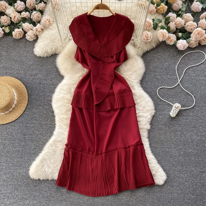 Женское плиссированное платье рыбий хвост, нестандартное легкое платье знаменитости с оборками по краям и тонким лацканом
Женское плиссированное платье рыбий хвост, нестандартное легкое платье знаменитости с оборками по краям и тонким лацканом