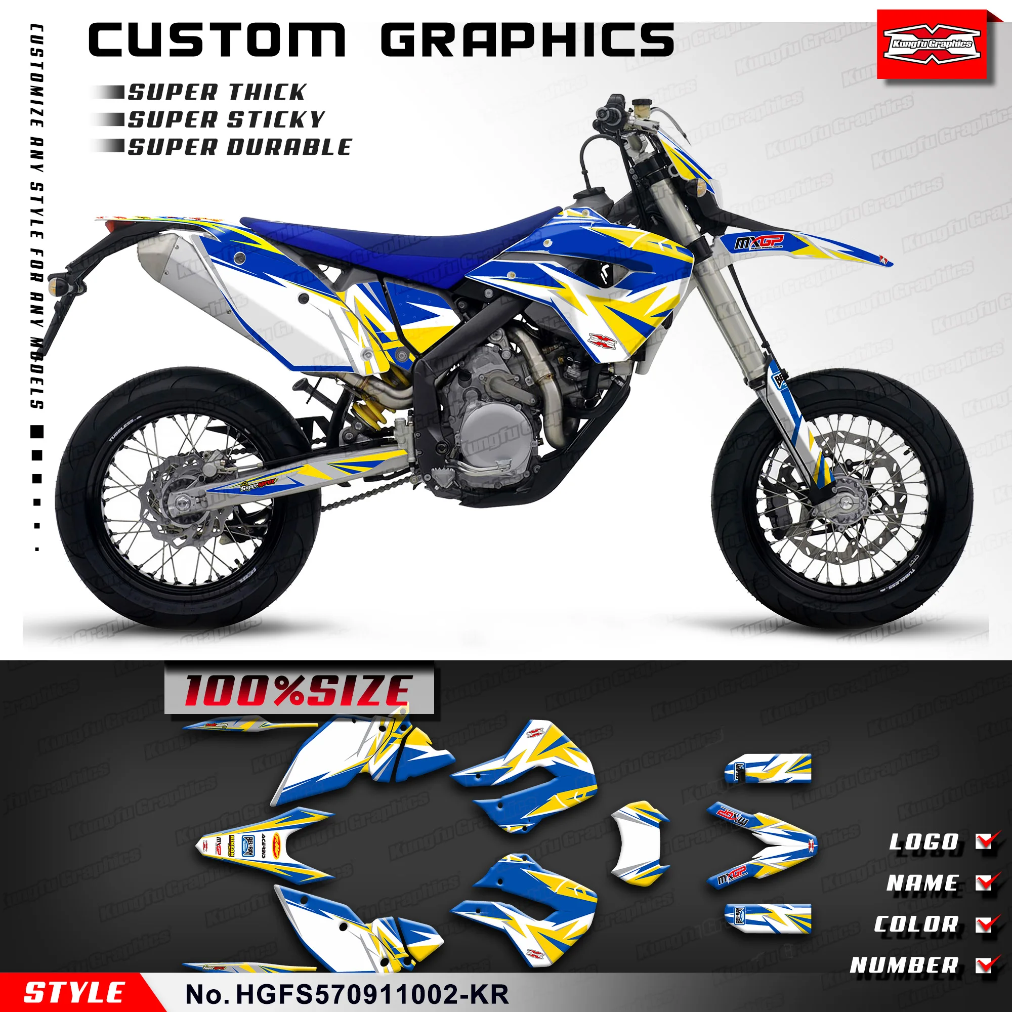 

KUNGFU GRAPHICS Decals Stickers UV Resistant Laminate for Husaberg FS 570 2009 2010 2011, HGFS570911002-KR