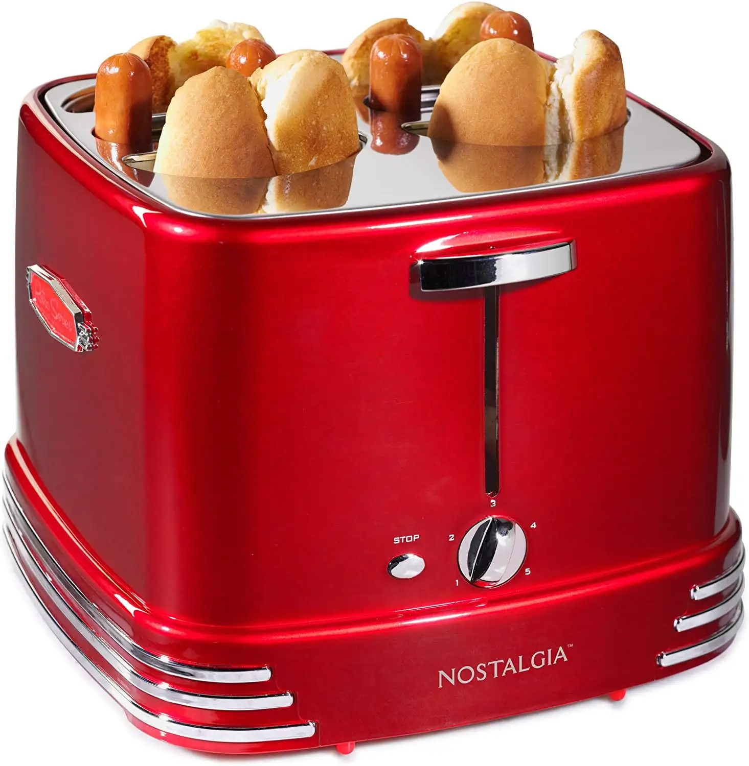 RHDT800RETRORED Retro Pop-Up Hot Dog Toaster, 4 Link and 4 Bun Capacity with Mini Tongs, Retro Red
RHDT800RETRORED Retro Pop-Up Hot Dog Toaster, 4 Link and 4 Bun Capacity with Mini Tongs, Retro Red