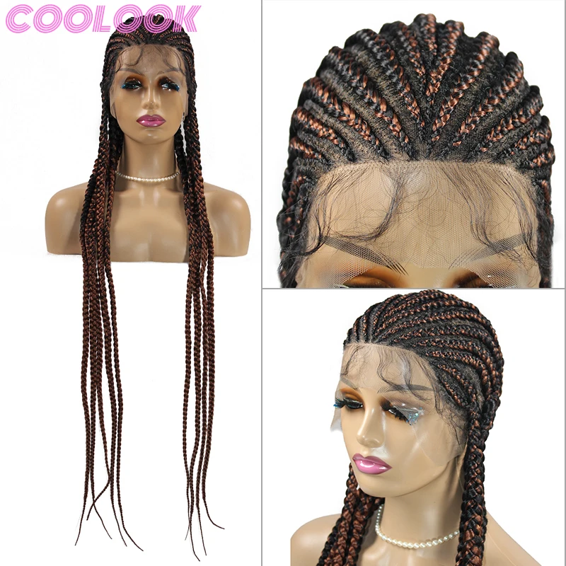 

Ombre Full Lace Braided Wig Long Knotless Box Braids Lace Frontal Wig with Baby Hair brown Synthetic cornrow Box Braid Front Wig