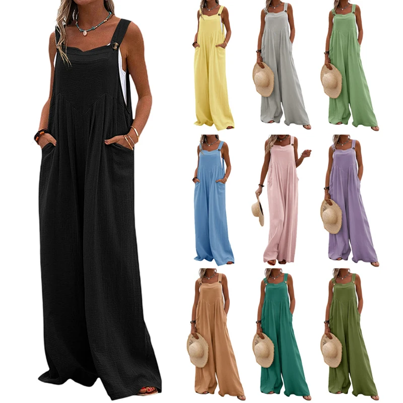 New Woman Jumpsuits Solid Strap Wide Leg Pants Pockets Romper Casual Summer Sleeveless Fashion Loose Overalls
New Woman Jumpsuits Solid Strap Wide Leg Pants Pockets Romper Casual Summer Sleeveless Fashion Loose Overalls