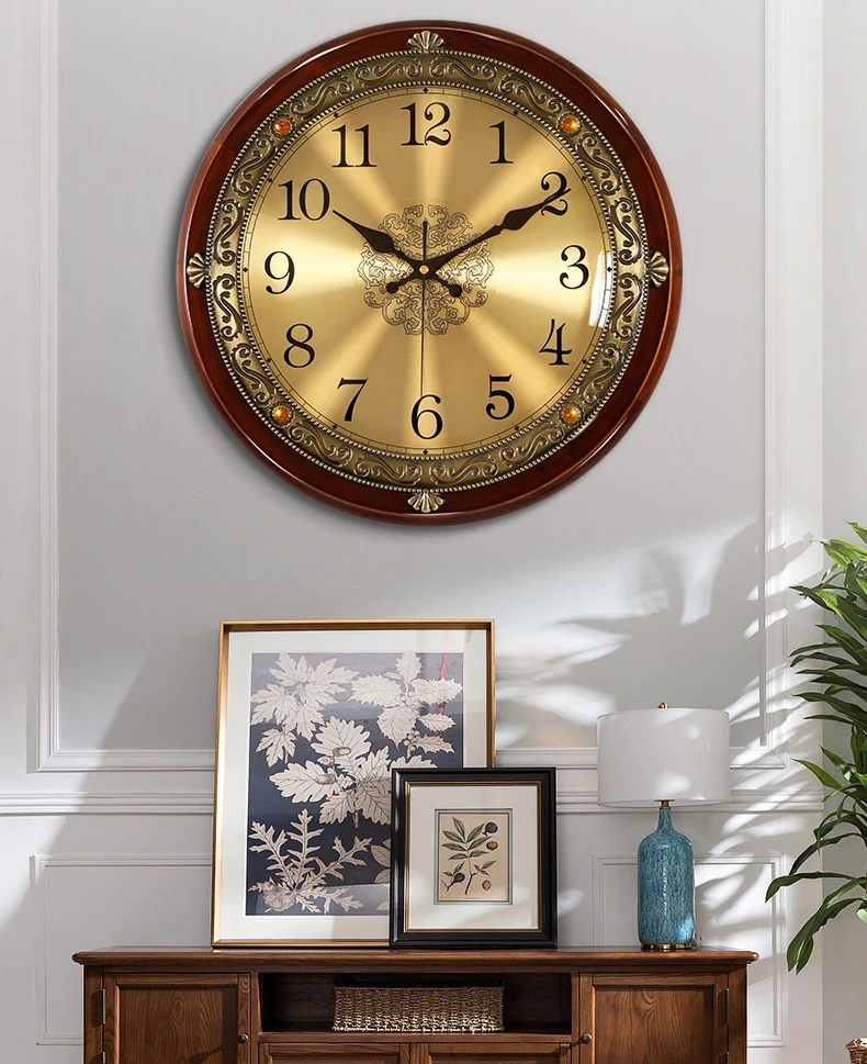 

Luxury Wood Wall Clock Metal Retro Nordic American Style Gold Silent Wall Clocks Bedroom Shabby Chic Living Room Horloge Gift