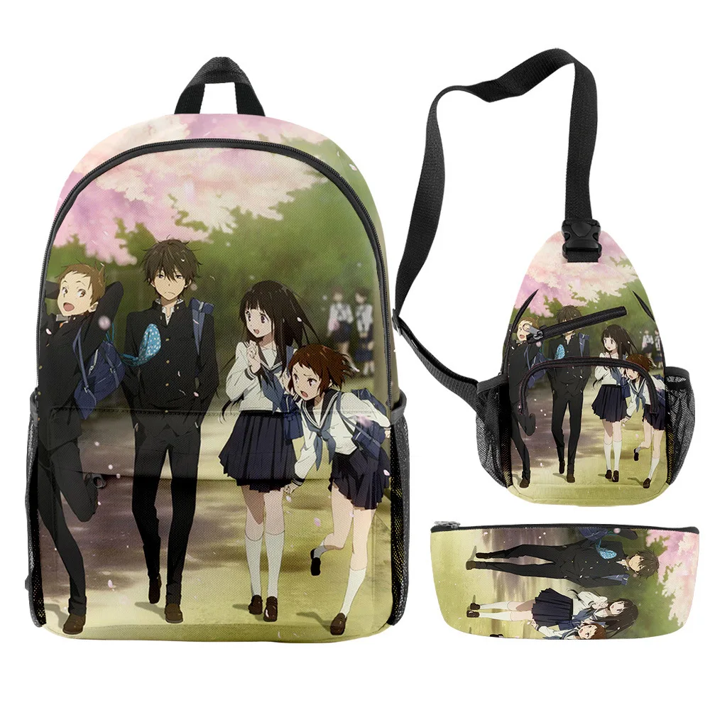 

Hip Hop Popular Novelty Funny Hyouka 3D Print 3pcs/Set pupil School Bags Travel Laptop Backpack Chest Bag Pencil Case