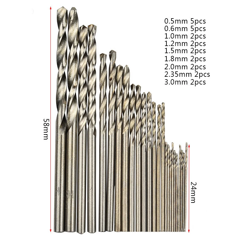 25 Pcs HSS Drill Bit Set 0.5mm~3.0mm High Speed Steel Mini Drill Jewelry Tools Straight Shank Electrical Drilling Bits
25 Pcs HSS Drill Bit Set 0.5mm~3.0mm High Speed Steel Mini Drill Jewelry Tools Straight Shank Electrical Drilling Bits