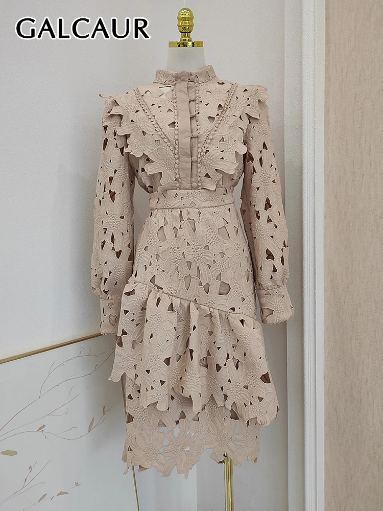 GALCAUR Hollow Out Two Piece Set For Women Stand Collar Long Sleeve Tops High Waist Irregular Hem Midi Skirts Solid Sets Female
GALCAUR Hollow Out Two Piece Set For Women Stand Collar Long Sleeve Tops High Waist Irregular Hem Midi Skirts Solid Sets Female