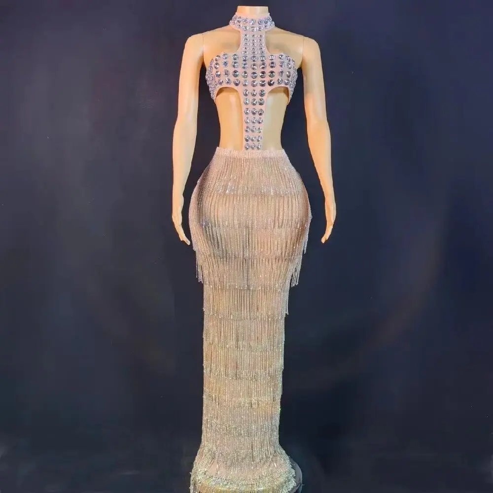 Champagne Gown Fashion Women's Clothing Luxury Big Diamonds Embelling Sexy Hollow Out Backless Tassel Maxi Dress Chic Party Wear
Champagne Gown Fashion Women's Clothing Luxury Big Diamonds Embelling Sexy Hollow Out Backless Tassel Maxi Dress Chic Party Wear