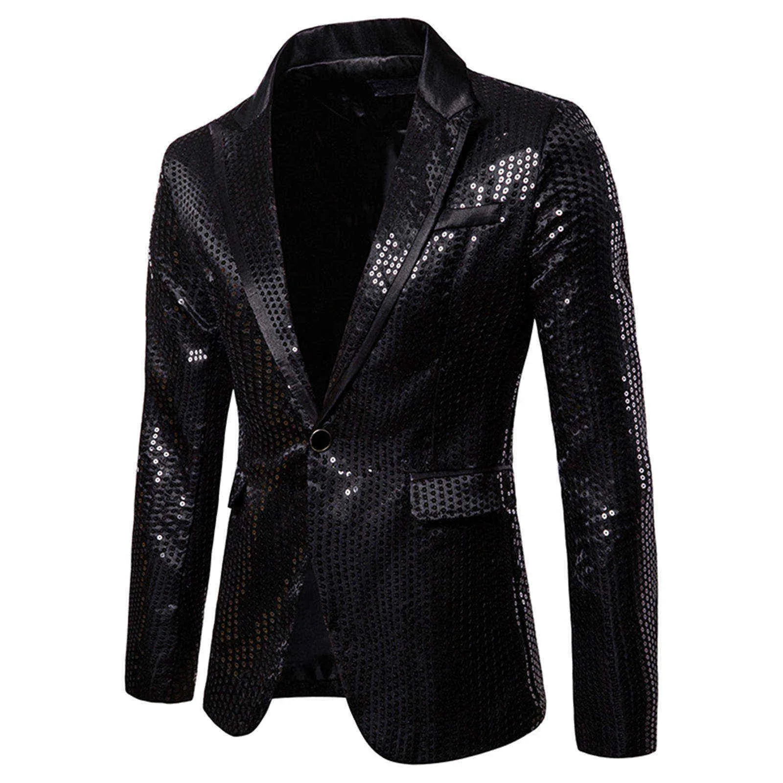 

Mens Sequins Suit Turn-Down Collar Long Sleeve Slim Fit Elegant Western-Style Clothes Party Cocktail Dancewear Overall Garment