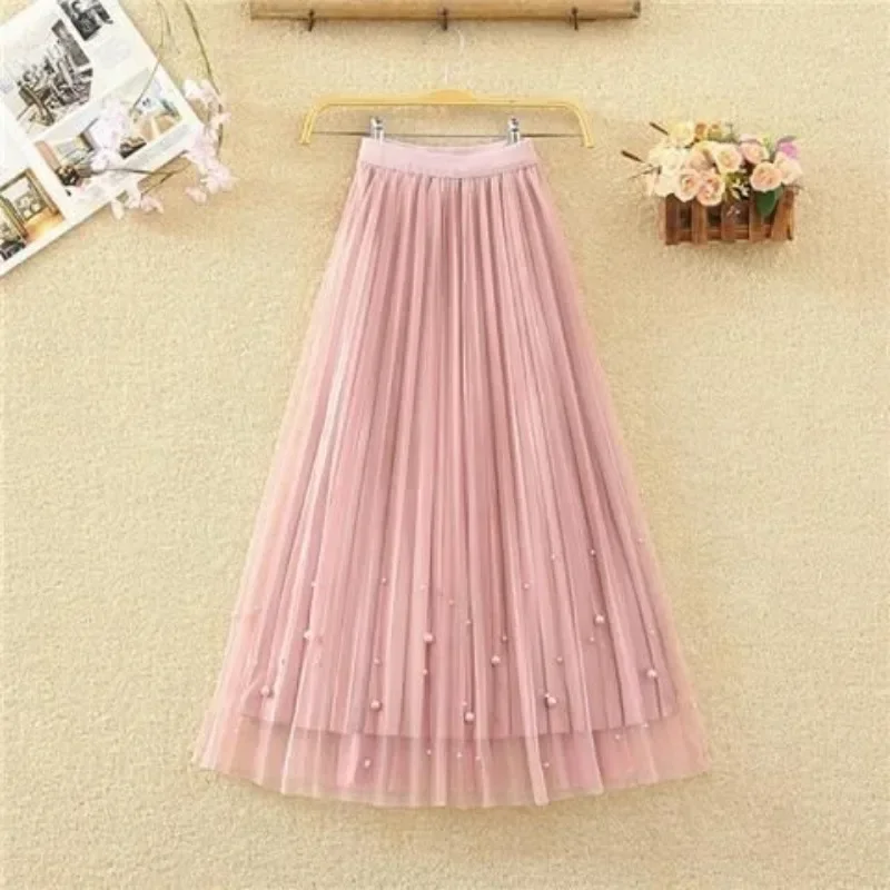 Skirt Women's High Waist Slim A-line Skirt Studded Bead Pleated Mesh Mid Length Half Length Skirt All-match Midi Skirts
Skirt Women's High Waist Slim A-line Skirt Studded Bead Pleated Mesh Mid Length Half Length Skirt All-match Midi Skirts