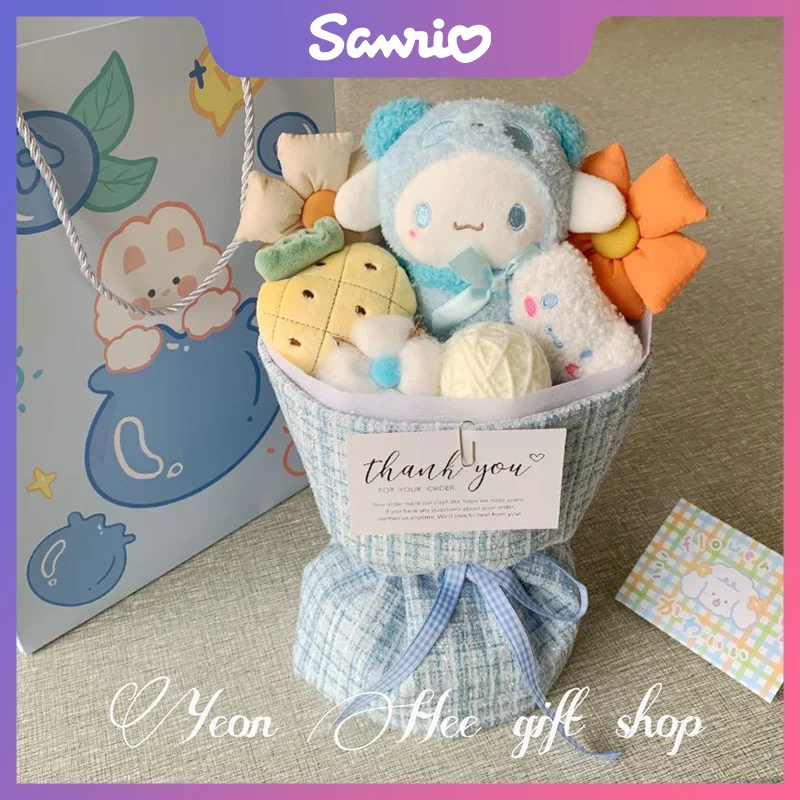 

Плюшевый цветочный букет из аниме Sanrio Kuromi, мультипликационная плюшевая игрушка Hellokitty Cinnamoroll, милая декоративная кукла для девочки, подарок на день Святого Валентина
