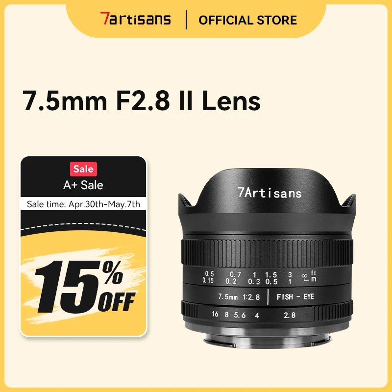 

7artisans 7.5mm F2.8 Mark II Ultra Wide-Angle Fisheye Manual Lens for Sony E Fuji XF Nikon Z Micro M4/3 Canon EOS-M M50 Canon RF