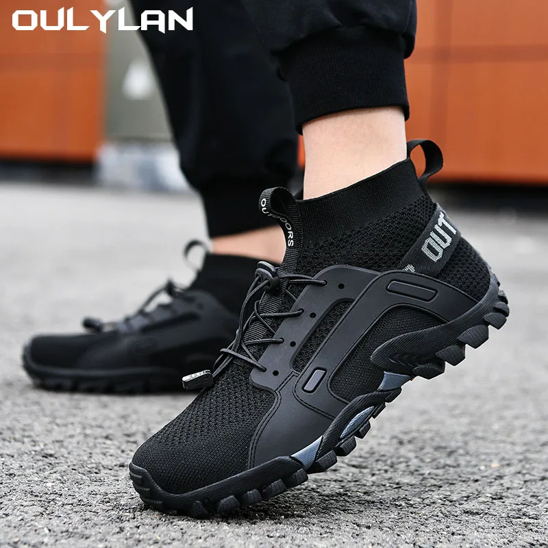 

Men Breathable Water Sneakers High Top Climbing Footwear Quick Dry Shoes Slip On Hiking Upstream Wading Shoes Non-slip Mesh