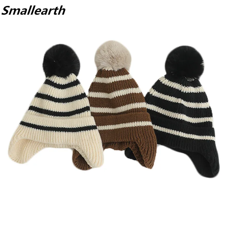 

Осенне-зимние детские теплые вязаные шапки с помпоном, Детская Вязаная Шапка-бини, уличная теплая детская вязаная шапка для мальчиков и девочек, аксессуары