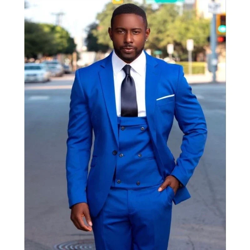 

Stylish Royal Blue Men's Suit Tuxedo 3 Piece Set Elegant Men's Tuxedos Jacket Vest Pants Formal Wedding Party Male Dress