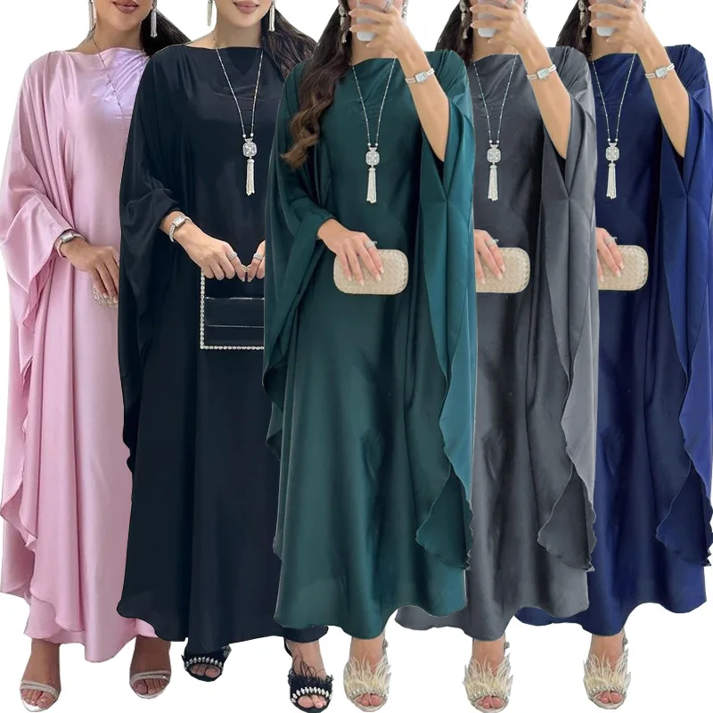 

Middle East Abaya Muslim Dress Modest Fashion Pullover Soft Light Long Sleeve Robe Dubai Woman Party Gowns Real Picture