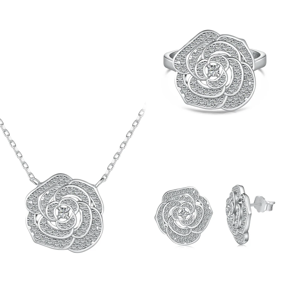 S925 Silver Jewelry Set Women Camellia Necklace Earring Ring Female Sparkling 5A Zircon Advanced Design Luxury Jewelry Girl Gift
S925 Silver Jewelry Set Women Camellia Necklace Earring Ring Female Sparkling 5A Zircon Advanced Design Luxury Jewelry Girl Gift