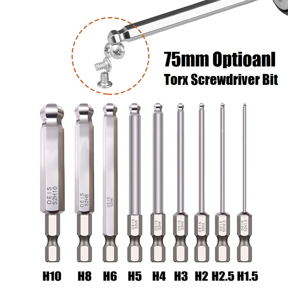1pcs Ball End Hex Screwdriver Bit Alloy Steel Electroplating Metric Hex Bit 75mm Long Magnetic Driver Bit Hand Tools H1.5-H10
1pcs Ball End Hex Screwdriver Bit Alloy Steel Electroplating Metric Hex Bit 75mm Long Magnetic Driver Bit Hand Tools H1.5-H10