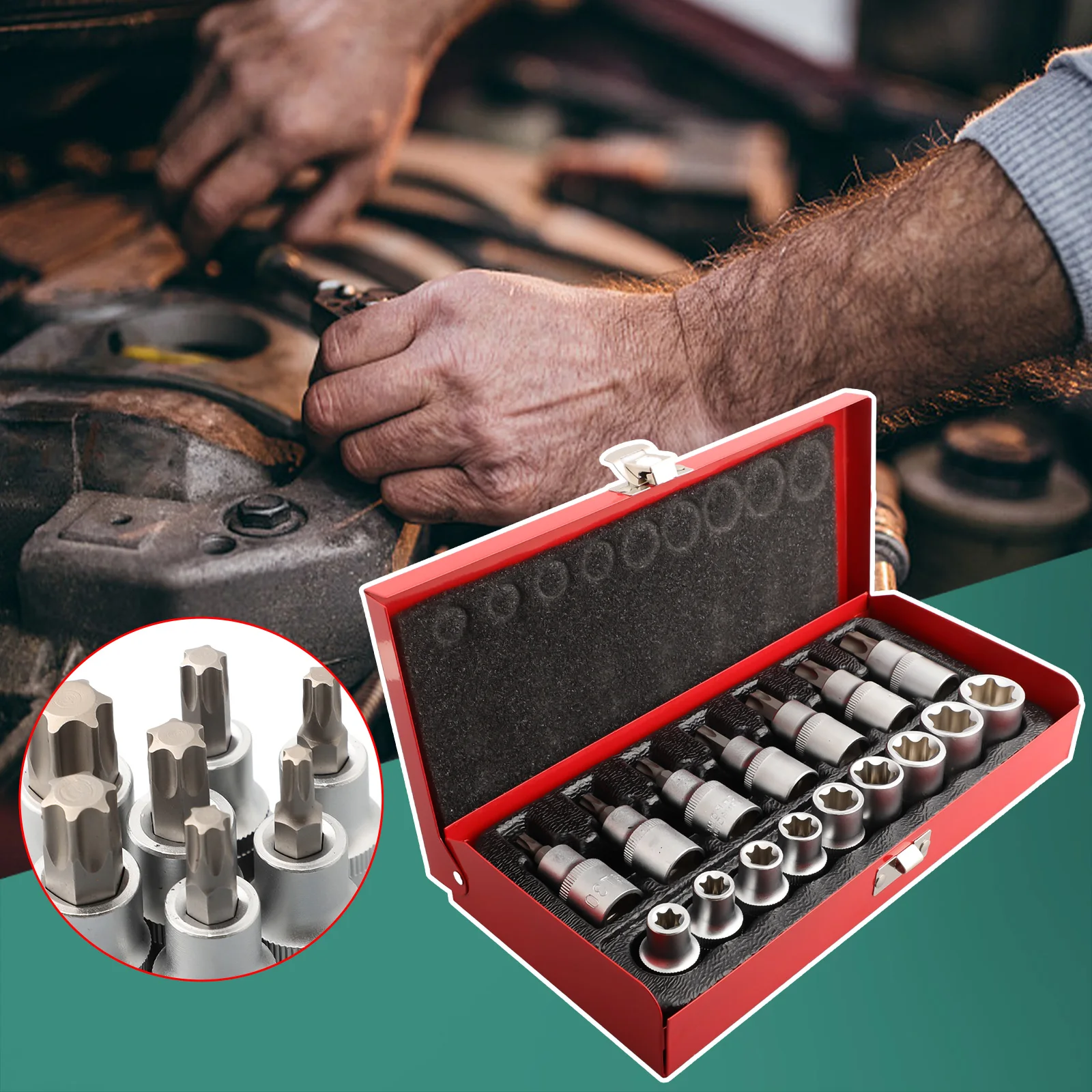 Heavy Duty Chrome Vanadium Steel Torx Bit Socket Set 9pcs E10 E24 & 7pcs T30 T70 Suitable for Car Truck and Home Repairs
Heavy Duty Chrome Vanadium Steel Torx Bit Socket Set 9pcs E10 E24 & 7pcs T30 T70 Suitable for Car Truck and Home Repairs