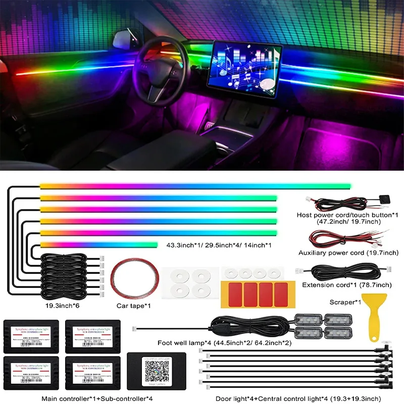 18 In 1 Car Ambient Lights Universal RGB 213 Color Neon Streamer Rainbow Dashboard LED Acrylic Strip Symphony Atmosphere Lamp
18 In 1 Car Ambient Lights Universal RGB 213 Color Neon Streamer Rainbow Dashboard LED Acrylic Strip Symphony Atmosphere Lamp