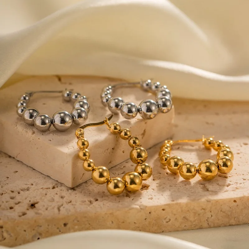 Stainless Steel Earrings for Women Round Beads Shape Vintage Gold Silver Color Female Fashion Jewelry Party Gift 
Stainless Steel Earrings for Women Round Beads Shape Vintage Gold Silver Color Female Fashion Jewelry Party Gift