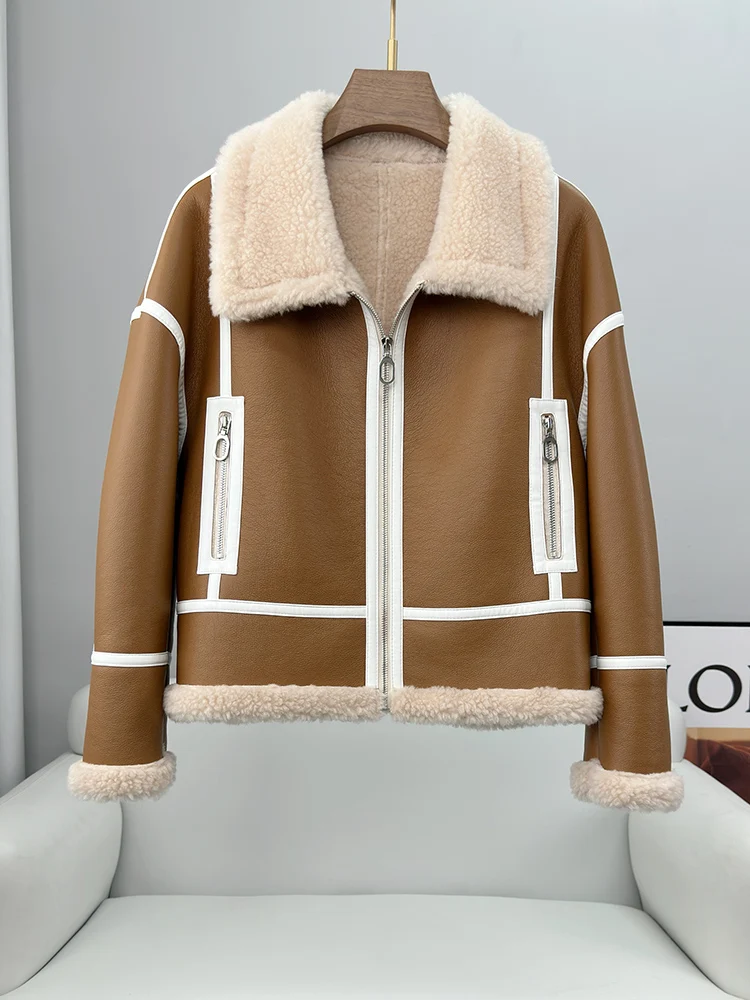 

New Haining Sheep Fleece and Fur Coat for Women's Short Fashion Lamb Fur and Fur Integrated Warmth and Age Reducing Coat