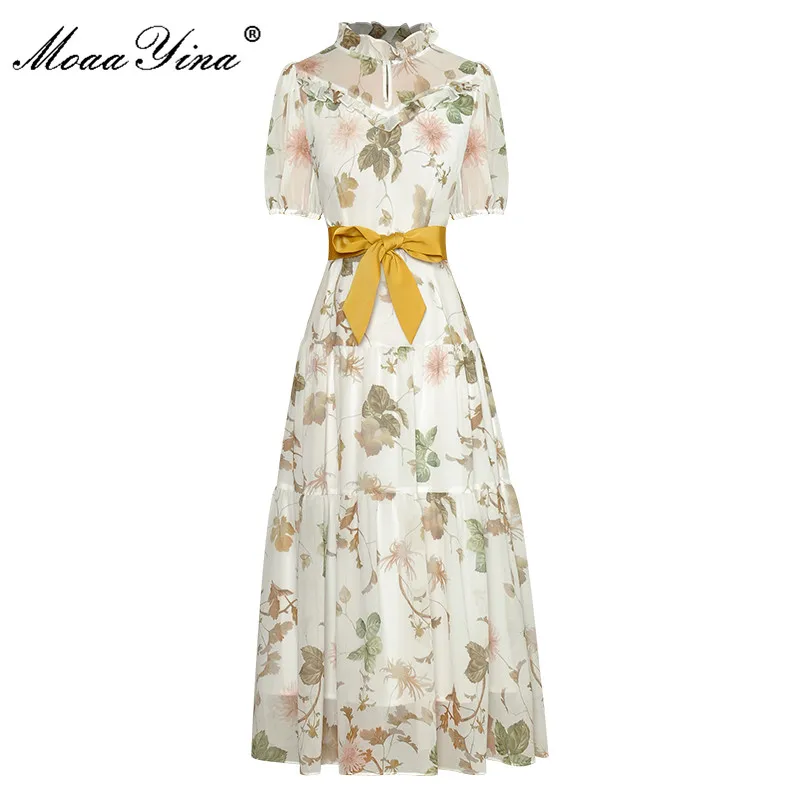 MoaaYina Fashion Designer dress Summer Women's Dress Stand Collar Short Sleeve Printing Ruffle Lace-up Dresses
MoaaYina Fashion Designer dress Summer Women's Dress Stand Collar Short Sleeve Printing Ruffle Lace-up Dresses