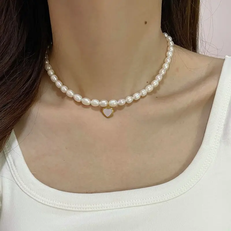 

New Arrival Natural Freshwater Pearl Romantic Love Heart Female Necklace Wholesale Jewelry For Women Valentine's Day Gifts