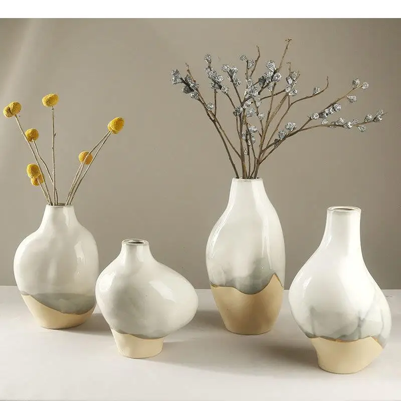 

Ink Texture Gold-plated Ceramic Vase Flowers Pots Desk Decoration Flower Arrangement Porcelain Floral Vases Vintage Home Decor