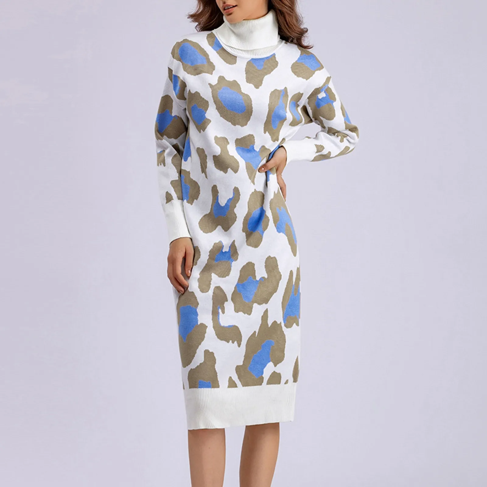 Leopard Printing Women Knit Turtleneck Long Straight Dress Casual Sweater Warm Dress Autumn New Turtleneck Bottom Knitted Dress
Leopard Printing Women Knit Turtleneck Long Straight Dress Casual Sweater Warm Dress Autumn New Turtleneck Bottom Knitted Dress