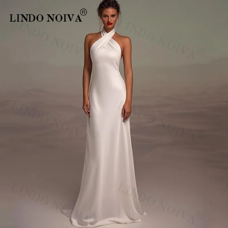 LINDO NOIVA Simple High Halter Neck Wedding Dresses Fashion Backless A-Line Floor Length Gown Bride Beach Wedding Party Dress
LINDO NOIVA Simple High Halter Neck Wedding Dresses Fashion Backless A-Line Floor Length Gown Bride Beach Wedding Party Dress