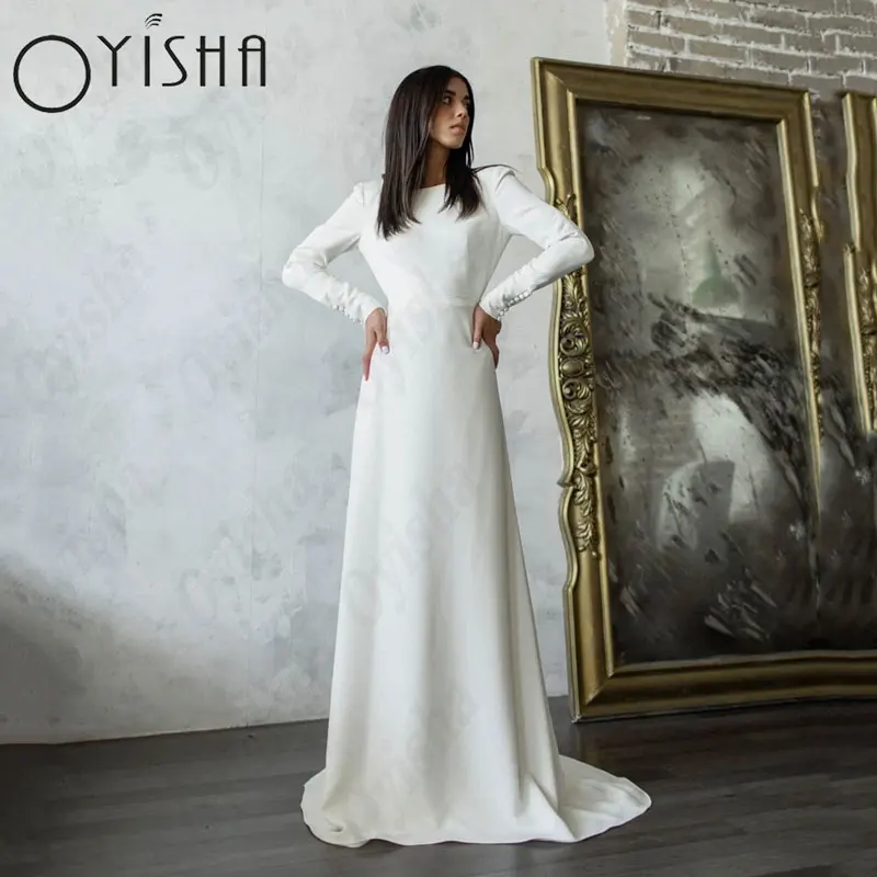 OYISHA O-Neck A-Line Wedding Dresses Sexy Long Sleeves Satin Bridal Gowns For Woman Simple Backless Gorgeous Vestido De Mariages
OYISHA O-Neck A-Line Wedding Dresses Sexy Long Sleeves Satin Bridal Gowns For Woman Simple Backless Gorgeous Vestido De Mariages