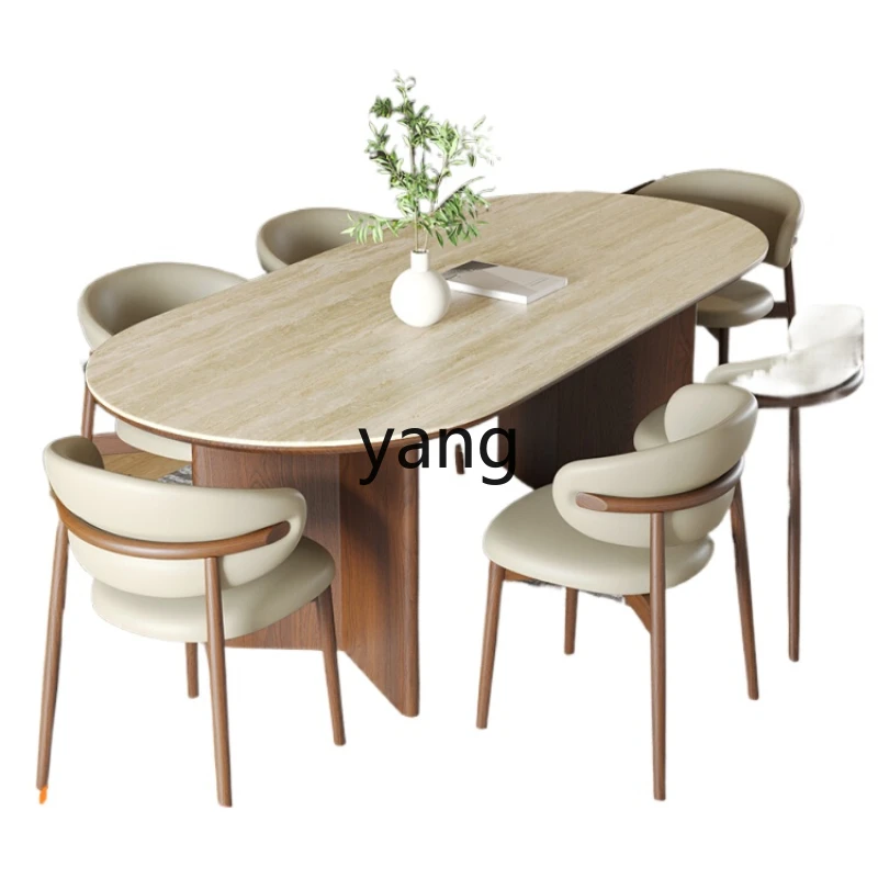 

CX Retro Solid Wood Stone Plate Dining Table Modern Simple Rectangular Home Dining Table