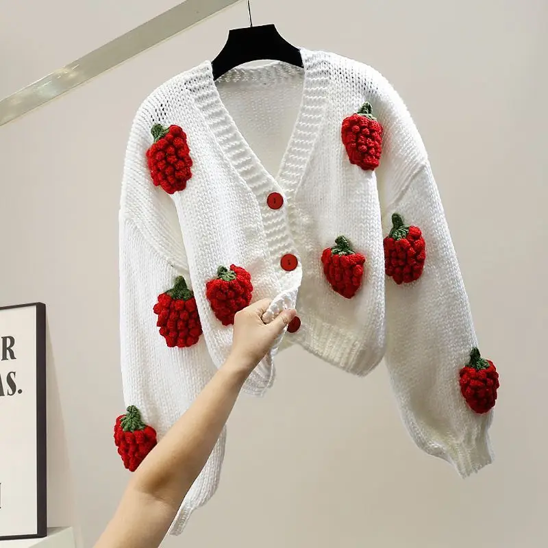 Handmade Crochet 3D Strawberry Aesthetic Knitted Cardigan Contrasting Color Casual Loose Trendy Sweater Coat Women Y2k Sweet Top
Handmade Crochet 3D Strawberry Aesthetic Knitted Cardigan Contrasting Color Casual Loose Trendy Sweater Coat Women Y2k Sweet Top