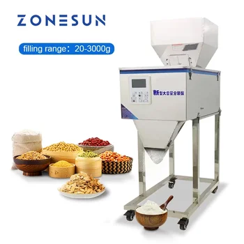 ZONESUN 분말 계량 충전 기계, 반자동 식품 재료 과립 캐슈 너트 백, 대량 생산, 20-3000g