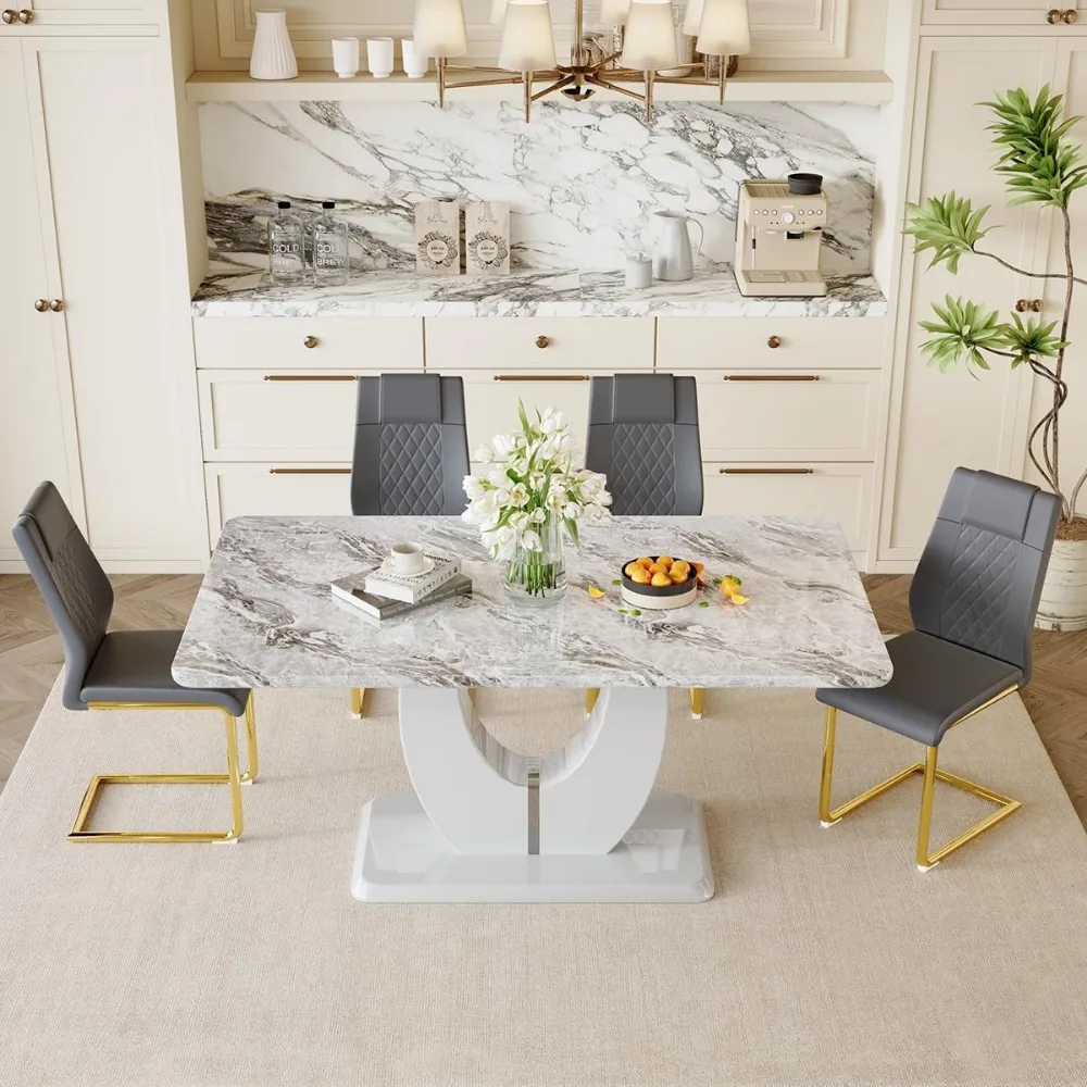 Modern Dining Table Set for 4,Grey Faux Marble Dining Room Table Set for4ļ¼63 Rectangle Kitchen Table Chairs Set of 4 for Dining Modern Dining Table Set for 4,Grey Faux Marble Dining Room Table Set for4ļ¼63 Rectangle Kitchen Table Chairs Set of 4 for Dining