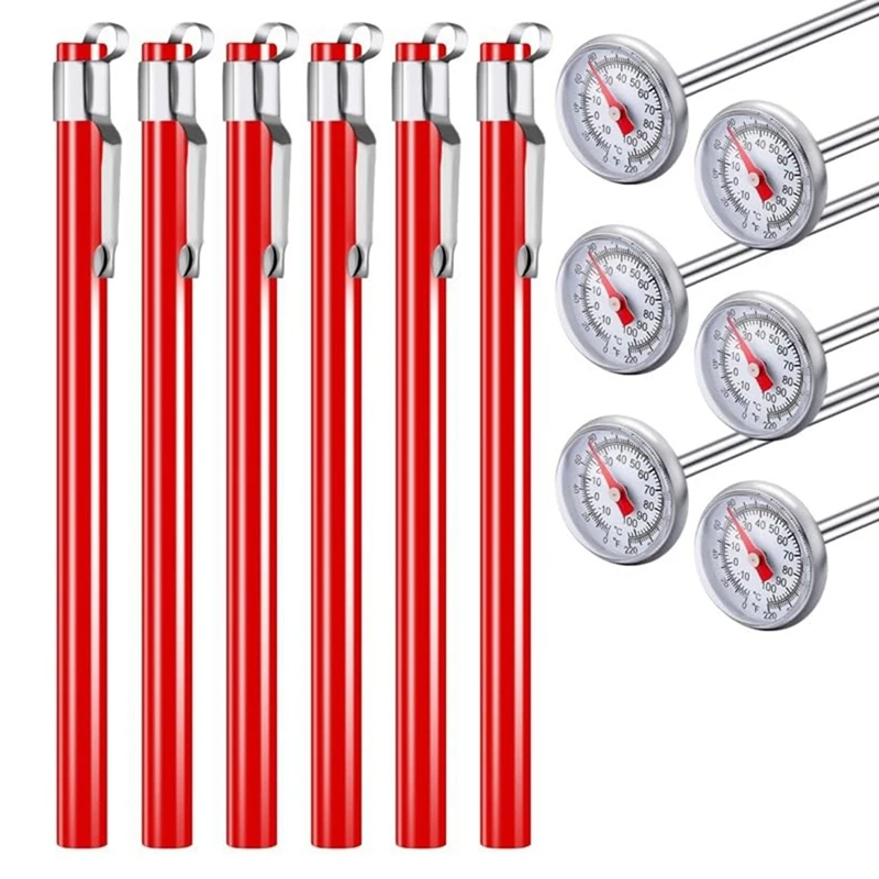 6PCS Stainless Steel Kitchen Thermometer 1Inch Dial Thermometer Milk Frothing Food Thermometer With Red 5 Inch Long Stem
6PCS Stainless Steel Kitchen Thermometer 1Inch Dial Thermometer Milk Frothing Food Thermometer With Red 5 Inch Long Stem