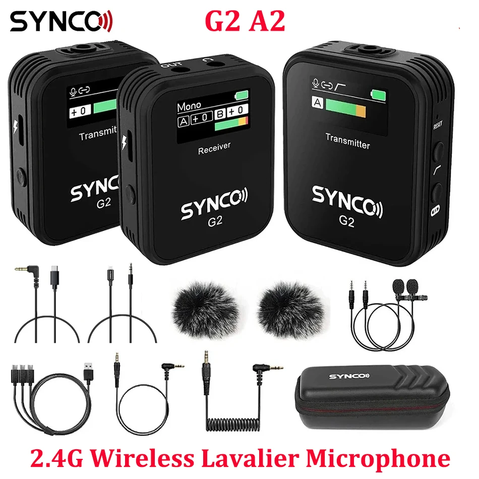 

SYNCO G2 A2 2.4G Wireless Lavalier Microphone Mic System For Smartphone DSLR Camera Vlogging Streaming YouTube VS Rode GO II